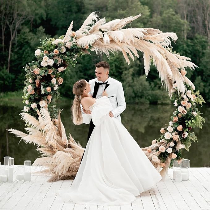 IDAODAN 6.9ft Round Backdrop Stand Circle Arch Frame, Golden Metal Balloon Arch Stand Kit for Wedding Birthday, Balloon Ring Base & Photo Backdrop Decor
