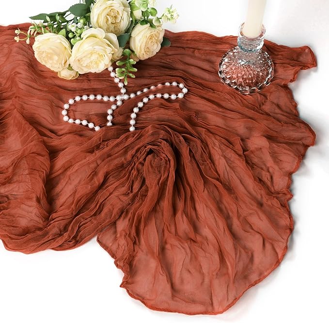 12 Pack Terracotta Cheesecloth Table Runner 10Ft Gauze Burnt Orange Cheese Cloth Table Runner 35x120 Inch Boho Rustic for Party Decor Baby Shower Wedding Holiday Decorations