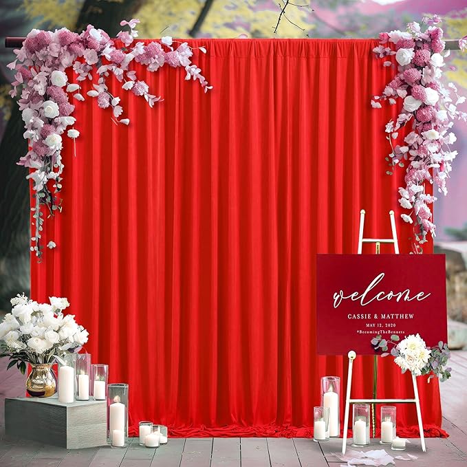 Red Backdrop Curtains 2 Panels-Wrinkle-Free Polyester Photography Drapes Party Photo Backgrounds for Wedding Christmas Photo Backdrops- 8 X10FT (Red)