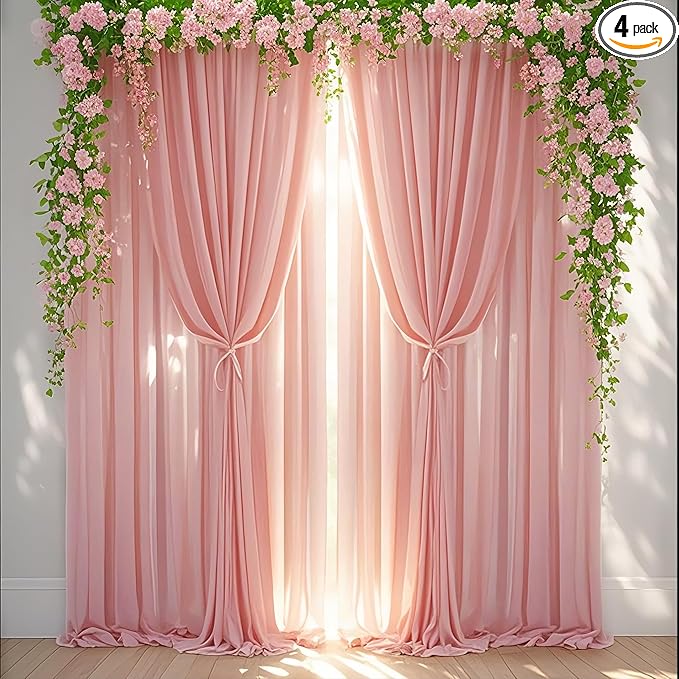 Wedding Backdrop Chiffon Photo Backdrop 4 Panels 5x8ft Dusty Rose Baby Shower Background Birthday Photo Home Party Curtains Backdrop