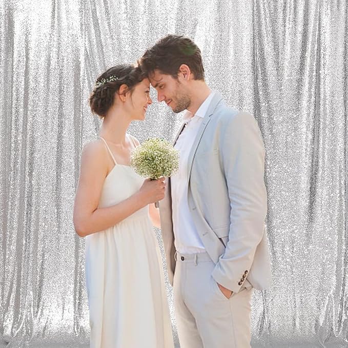Poise3EHome 6FT x 8FT Silver Sequin Backdrop,Shimmer Backdrop Curtain for Photography Birthday Wedding Ceremony Engagement Baby Shower Bachelorette Christmas Party Decorations