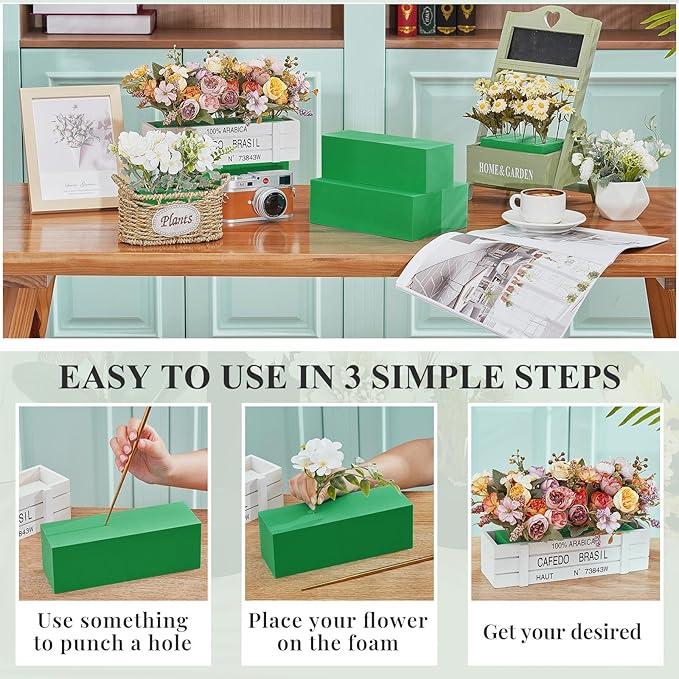 Lallisa 12 Pcs Reusable Floral Foam Blocks Water Weather Resistant Dry Floral Foam for Artificial Flower Arrangements Outdoor Flower Boxes Hanging Planters Wedding Home Decor (9 x 3 x 3",Green)