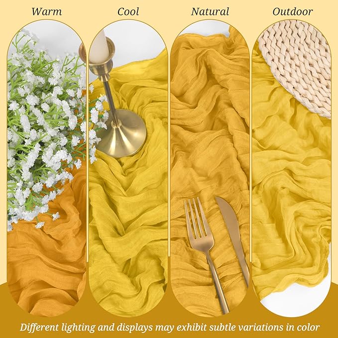 6 Pack Cheesecloth Table Runner Gold 10Ft Rustic Boho Gauze Table Runner Romantic Long Sheer Fabric Cheesecloth Table Runner for Wedding Festival Birthday Anniversary Dinner Outdoor Events