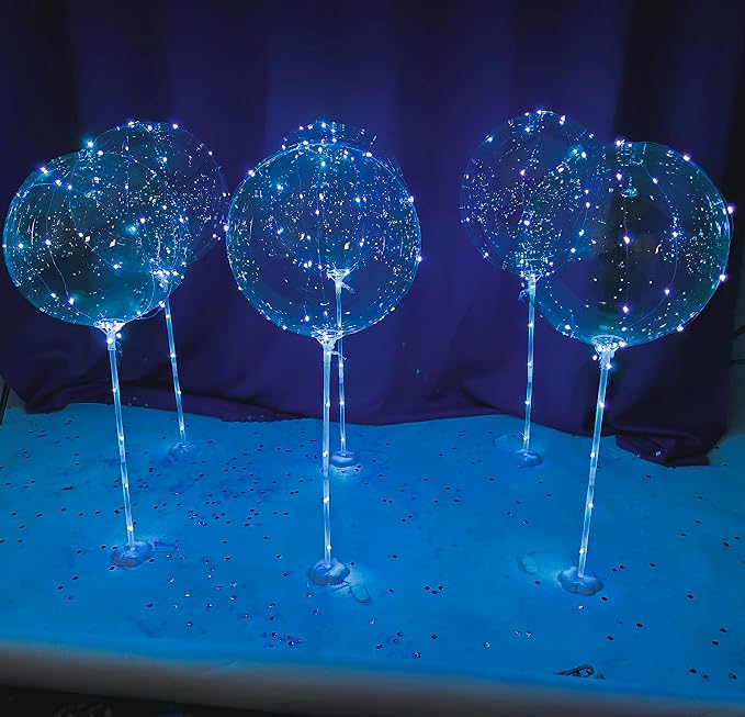 Lightsfever Blue 6pc LED Light up Balloon with sticks, stands and batterys, for tabletop no helium required DIY Kit (blue)