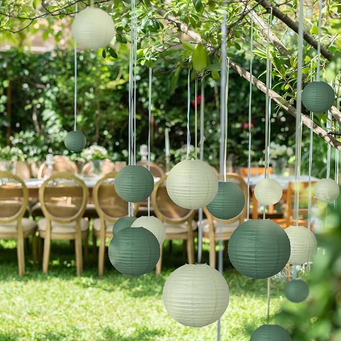 20Pcs Paper Lanterns Decorative, Hunter Green and Sage Green Round Hanging Paper Lanterns Decorations for Rustic Party Bridal Shower Wedding Birthday Home Decor
