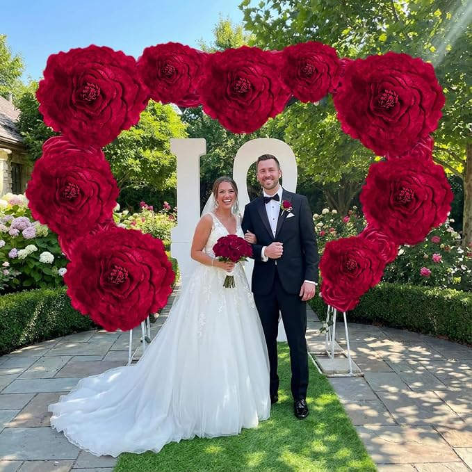 Norme 3 Pcs Artificial Giant Flowers for Decoration 12, 16, 20 Inch Wedding Large Rose Petals Giant Flowers Large Burgundy Red Rose for Home Decor, Anniversary Birthday Valentine's Day