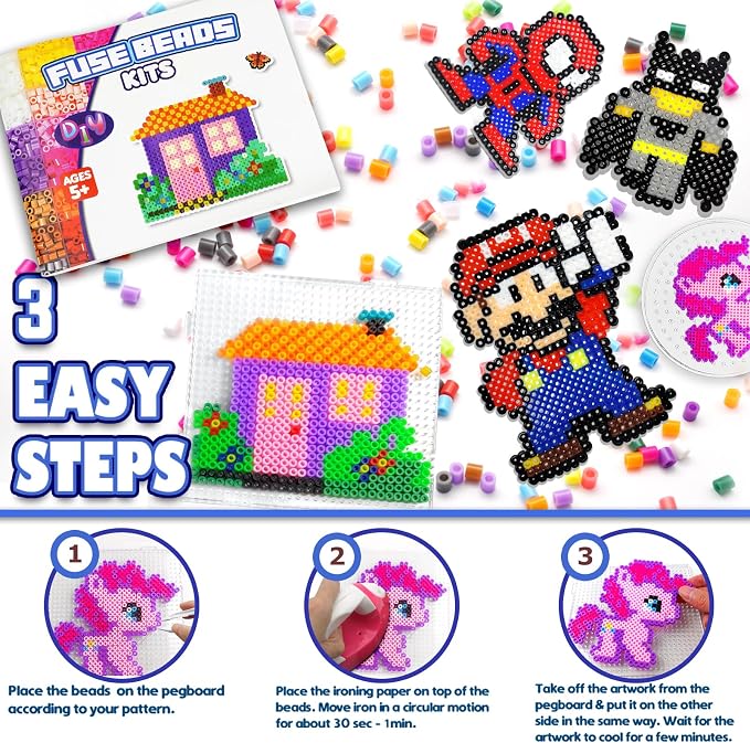 FUNZBO 31000 5mm Fuse Beads Kit - 48 Colors, Homeschool Arts and Crafts Supplies for Kids, Toys Set, Art Decorations for Room, Birthday Toys Gifts for Girls and Boys Age 5+