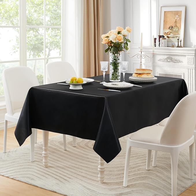 6 Pack Square Satin Table Cover Silkly Soft Table Cloth, Satin Dining Table Cloths for Wedding Banquet Table Decoration, Dining Room, Indoor and Outdoor Use, 52 x 52 Inches, Black