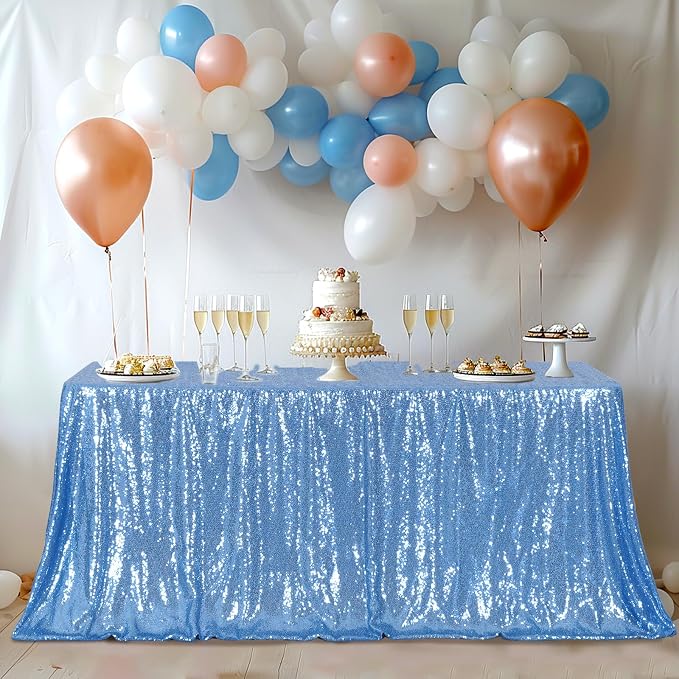 Poise3EHome Baby Blue Sequin Tablecloth 60×102 Inch Rectangle Sparkly Fabric Table Cloth for Baby Shower Birthday Party Wedding Christmas Holiday Decoration
