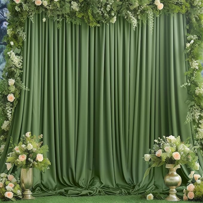 4 Panels Valley Green Backdrop Curtain for Parties Wrinkle Free Dark Green Photo Curtains Backdrop Drapes Fabric Decoration for Baby Shower Birthday Party Photography 20ft(W) x 10ft(H)