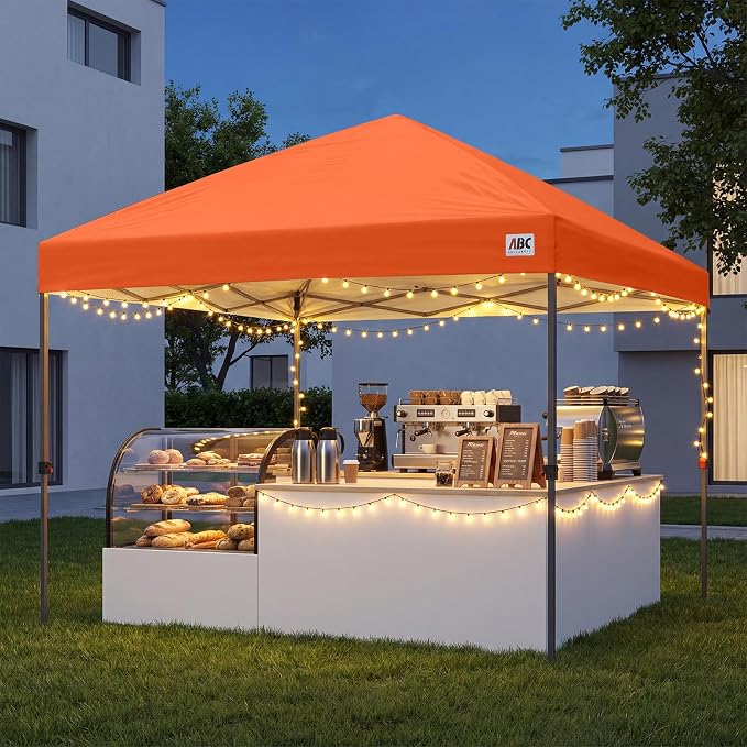 ABCCANOPY 10x10 Pop Up Canopy Tent, Easy Setup Instant Shelter with Wheeled Bag, Heavy Duty Outdoor Canopy for Beach, Market, Backyard, UV Protection, Outdoor Weather Protection (Orange, 10x10)