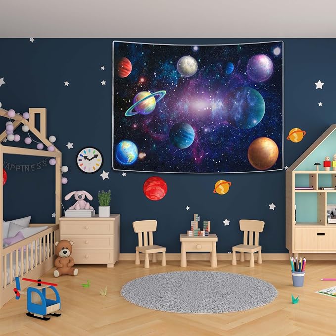 Outer Space Backdrop for Planet Birthday Party | 82.7 x 59 in, Polyester, Outer Space Theme, Lightweight, Reusable, Washable, Birthday Decor, Photo Backdrop