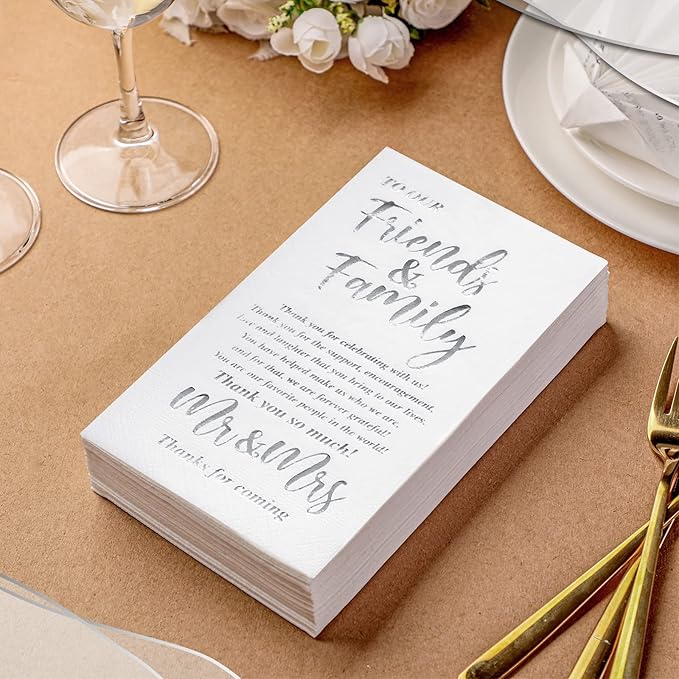 200 Pcs Wedding Napkins Mr & Mrs Dinner Napkins for Reception Disposable Decorative Towels for Wedding Shower Banquet Rehearsal Dinner Decor (Silver)