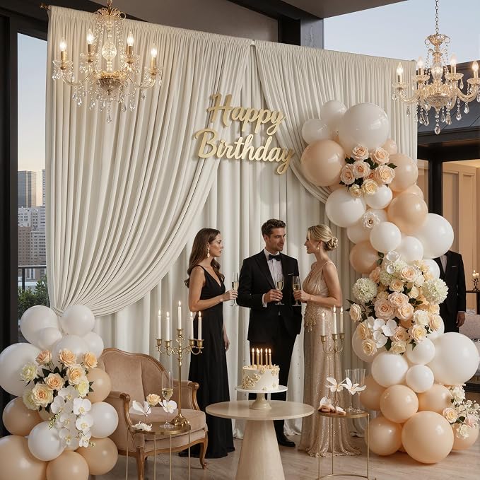 40ftx10ft Wrinkle Free Beige Backdrop Curtains for Parties, 8 Panels 5x10ft Silky Polyester Photo Backdrop Drapes Back Drop Cloth Drapery for Wedding Birthday Photography Background