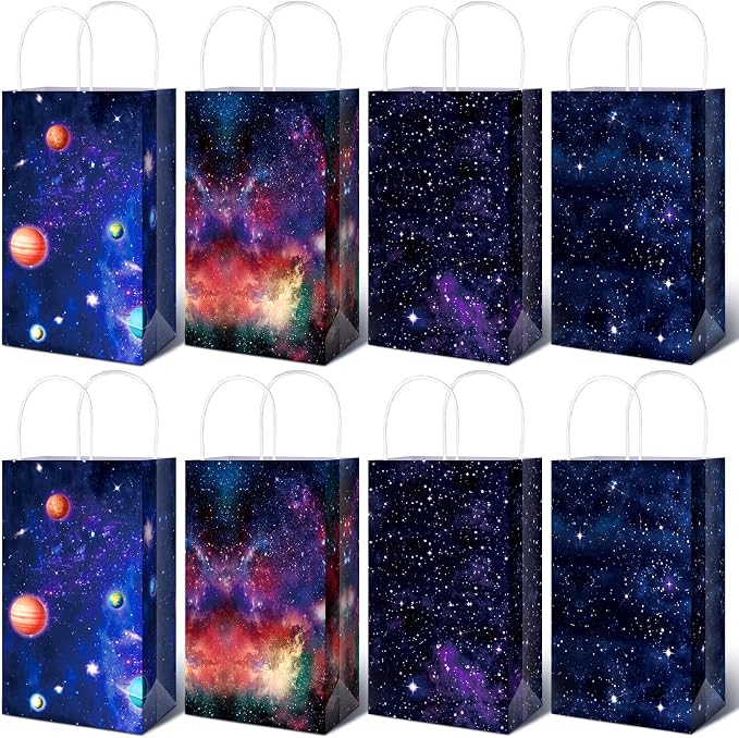 Nezyo 24 Pack Space Party Favor Gift Bags Galaxy Gift Bags for Space Astronaut Star Theme Party Supplies(Galaxy Style)