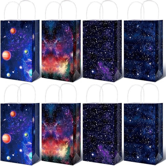 Nezyo 24 Pack Space Party Favor Gift Bags Galaxy Gift Bags for Space Astronaut Star Theme Party Supplies(Galaxy Style)