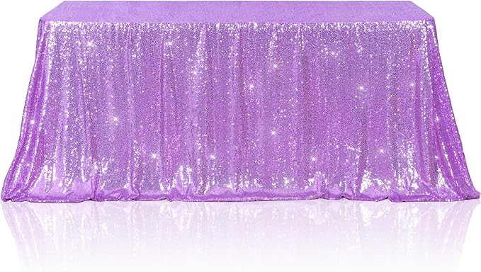 Poise3EHome Lavender Sequin Tablecloth 50×72 Inch Rectangle Sparkly Fabric Table Cover Overlay for Wedding Birthday Party Christmas Holiday Baby Shower Decoration