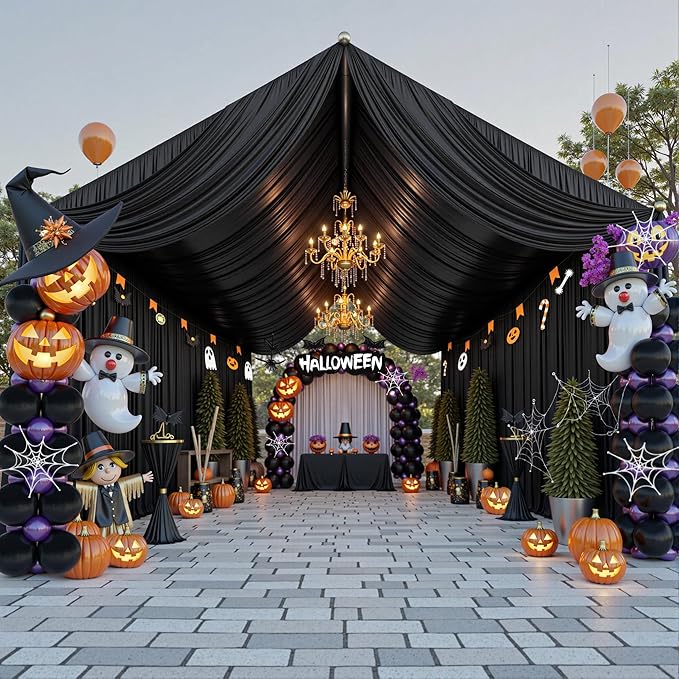 10ftx40ft Black Ceiling Curtain for Wedding Parties – 2 Panels Wrinkle-Free 40 FT Long Tent Draping Curtains for Wedding, Birthday & Theme Parties, 40ft Height with Rod Pocket