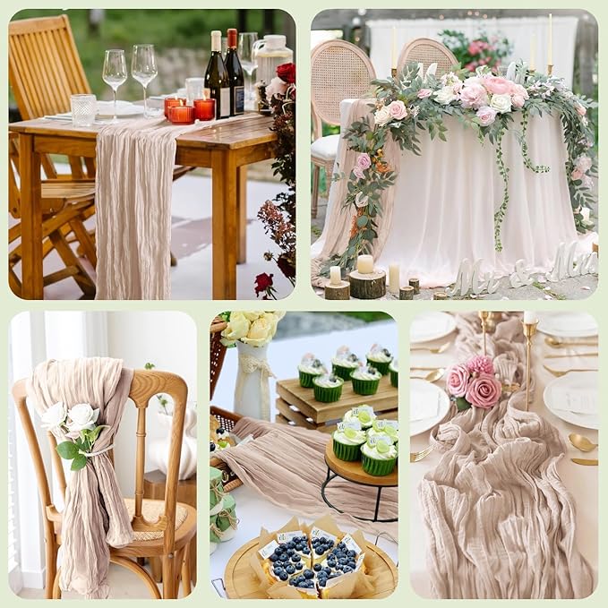 Wokceer Cheesecloth Table Runner 12Pack 10FT Nude Pink Christmas Gauze Cheese Cloth Table Runner for Party Long Rustic Sheer Table Runners for Baby Bridal Shower Wedding Easter Table Decor