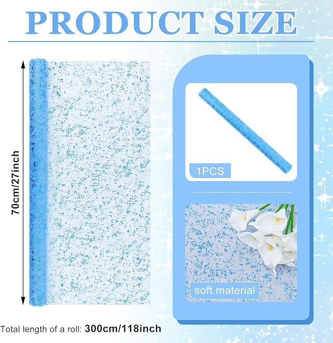 BINBE 1PCS Blue Table Runner 10Ft Sheer Chiffon Fabric Cheesecloth Sequin Glitter Table Runner for Wedding Birthday Party Decor