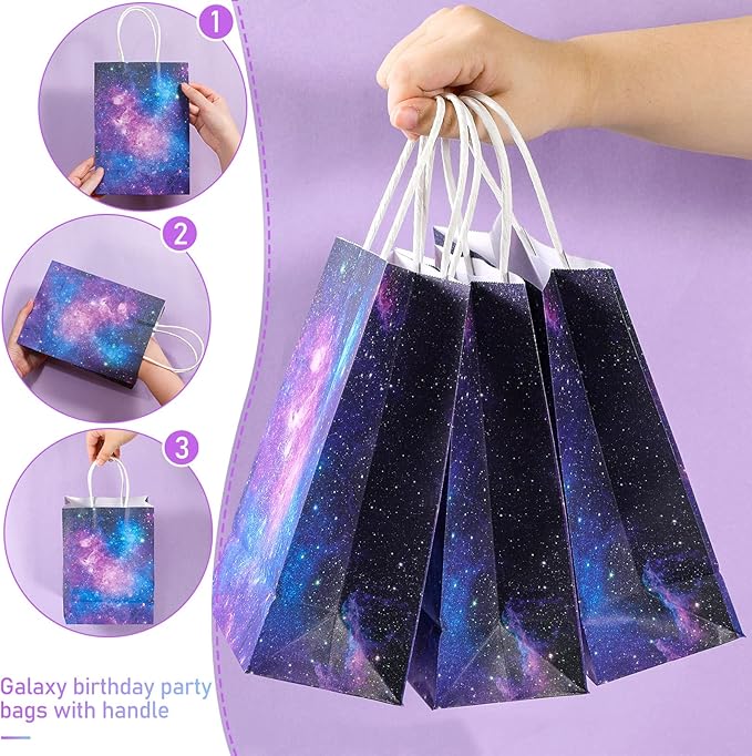 Containlol 16 Pcs Galaxy Party Bags Outer Space Party Gift Bags Goody Candy Boxes for Solar System Planet Birthday Baby Shower Supplies