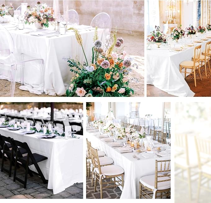 12 Pack White Satin Tablecloth, 57 x 108 Inch Silky Satin Table Cloth, Rectangle Bright Silk Tablecloth Smooth Fabric Table Covers Overlay Silky Table Decoration for Wedding Party Banquet Birthday