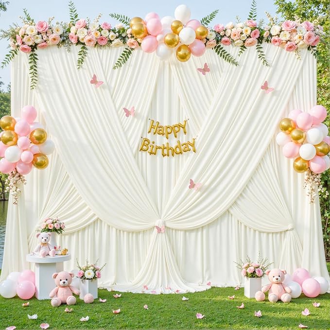4 Panels Ivory Backdrop Curtain for Wedding Parties Wrinkle Free Ivory Photo Curtains Backdrop Drapes Fabric Decoration for Baby Shower Photoshoot 20ft(W) x 10ft(H)