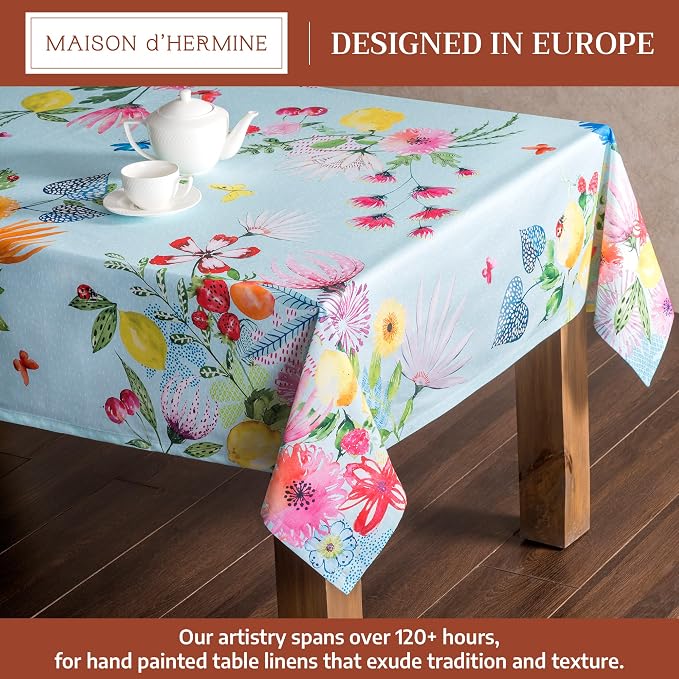 Maison d' Hermine Table Cloth Rectangle Table 100% Cotton 60 x 120 Inches Tablecloth Reusable Decorative for Dining Kitchen Room Farmhouse Home Hotel Restaurant Spring Summer - Jardin D'Ete - Mint