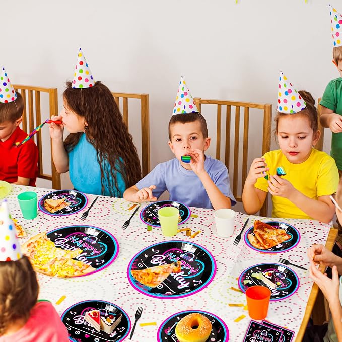 96 Pcs Music Party Supplies Tableware Set for Girls, Music Theme Birthday Party Plates Napkins Forks Packs Decorations for Birthday Baby Shower Celebration, 24 Guests