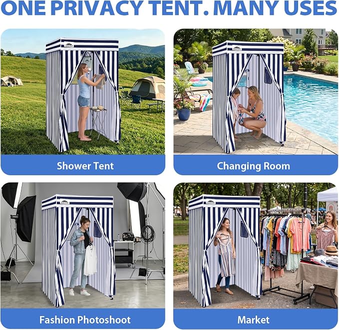 EAGLE PEAK 4x4 Pop Up Changing Tent, Flat Top Changing Room, White/Blue | Portable, Privacy Tent, Pool Cabana, Dressing Room, Shower & Toilet Use, Opaque Fabric, Instant Setup, Photoshoots, Camping