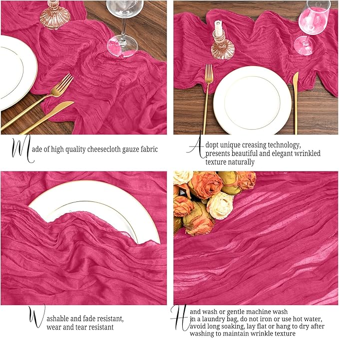 12 Pack Hot Pink Table Runner 10Ft Cheesecloth Table Runner Rustic Gauze Table Runners Romantic Long Sheer Fabric Cheese Cloth Table Runners for Wedding Party Bridal Baby Shower