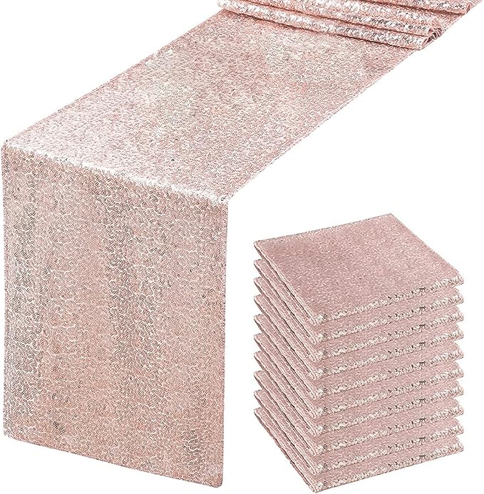 JYFLZQ Rose Gold Sequin Table Runner 12"x72" 10 Packs Glitter Table Runners Sparkly Sequin Runners for Wedding Birthday Party Decorations