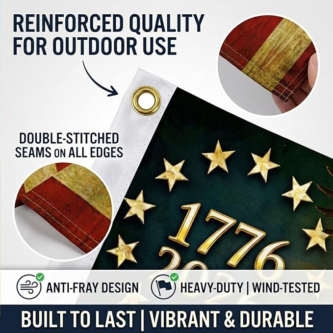 250 Anniversary USA Flag, Double Sided 3-Ply 3x5 FT Patriotic 1776-2026 USA Flag, Outdoor Banner, One Nation Under God, 250th Anniversary Celebration Decor for 4th of July Decorations (Black)