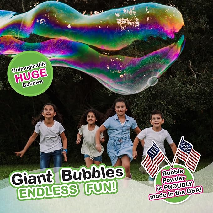 WOWmazing Mega Value Big Bubble Kit: 2 Large Bubble Wands 6-Pack of Big Bubble Powder (Makes 6 Gallons) | Outdoor Toy for Kids, Boys, Girls | Powder Made in USA