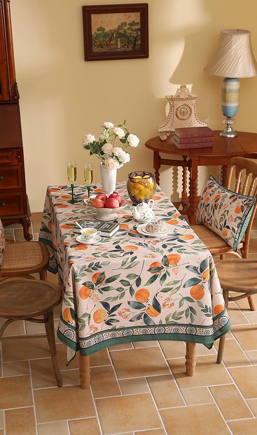 patdrea Designer French Linen Tablecloth,Square,55"x55"-Palladin A | Colorful Elegant Table Cloth for Square Table,Orange Floral Patterned,for Dining Room Tea Party Thanksgiving