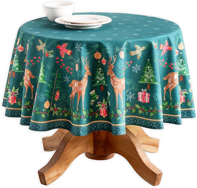 Maison d' Hermine Table Cloth Round Table 100% Cotton 63 Inches Fall Tablecloth Reusable Everyday Use for Thanksgiving Christmas Decorations Dining Farmhouse Party (Hygge Christmas)