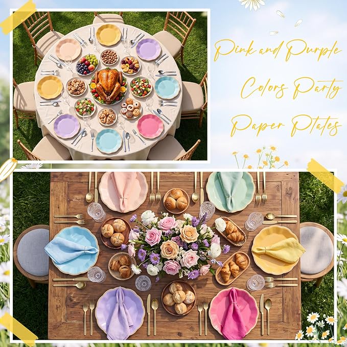 72 Pcs Daisy Flower Paper Plates Pink and Green Yellow Wildflower Colorful Scalloped Paper Disposable Plates for Dinner Dessert Baby Shower Spring Daisy Theme Birthday Party Decorations