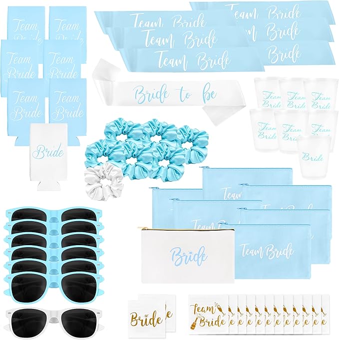 56 Piece Bachelorette Party Favors Kit – Bridesmaid Proposal Gifts & Bride-to-Be Accessories | Team Bride Decorations, Sashes, Sunglasses, Cups & More (Blue 7 Pack, 56)