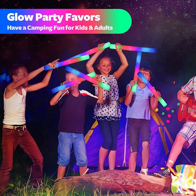 wellent 107 PCS LED Foam Glow Sticks Bulk, Glow in the Dark Party Supplies with 3 Modes Colorful Flashing, Neon Party Favors for Birthday, Wedding, Carnival, Concert, New Year