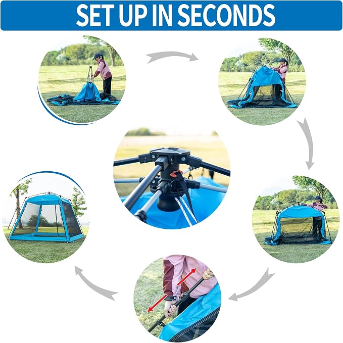 Pop Up Screen House Gazebo 8.2'x8.2'x75'' – Instant Portable Canopy with Mosquito Netting & UPF Sun Protection, Tool-Free 1-Minute Setup, Foldable Outdoor Tent for Backyard, Camping, Garden.Blue