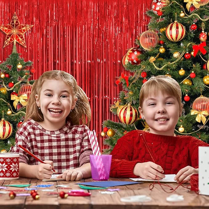 40 Pack Red Foil Curtain Backdrop Metallic Tinsel Foil Fringe Curtains Photo Booth Props for Birthday Party Decoration Christmas Holiday Halloween New Year Party Supply, Red