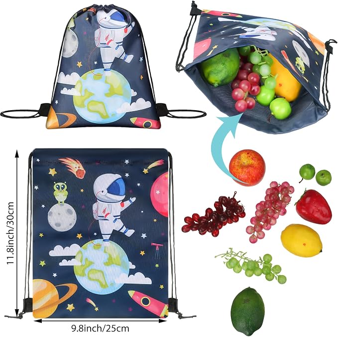 Eccliy 18 Pack Space Party Favors Bags Starry Sky Astronaut Drawstring Backpack Space Party Goodie Bags for Kids Birthday Baby Shower Supplies Candy Treat Candy