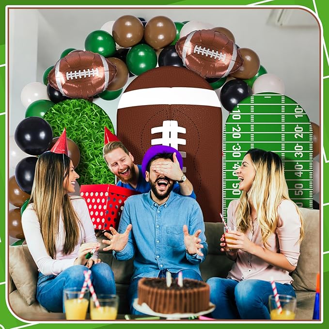 Foilswirl 34 Pieces Football Party Decorations 4ft 5ft 6ft Football Spandex Arch Backdrop Cover Dark Green Black Beige Brown Foil Balloons for Sports Game Birthday Party Decor