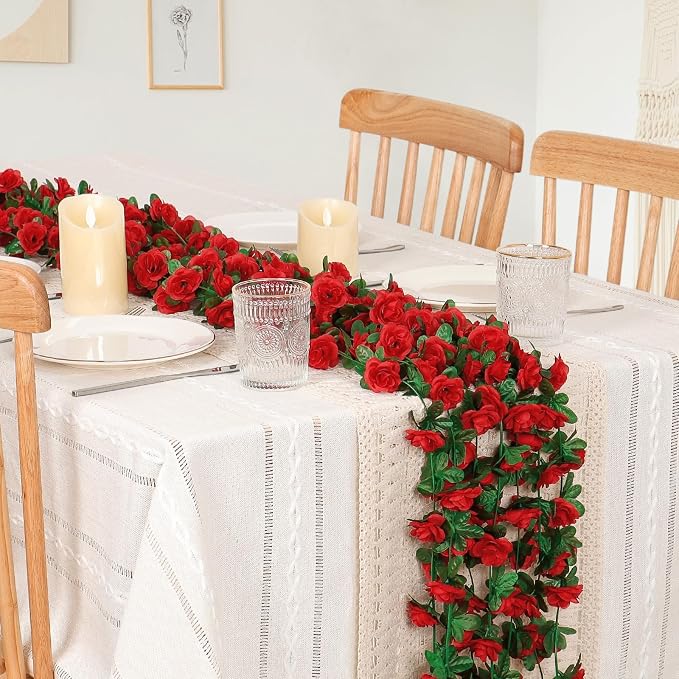 KHOYIME 9 Pack 72 FT Artificial Flower Garland, Fake Red Roses Vines Silk Flowers Faux Plastic Outdoor Hanging Floral Ivy Garland Decoration for Wedding Arch Bedroom Home Wall Backdrop Room Decor