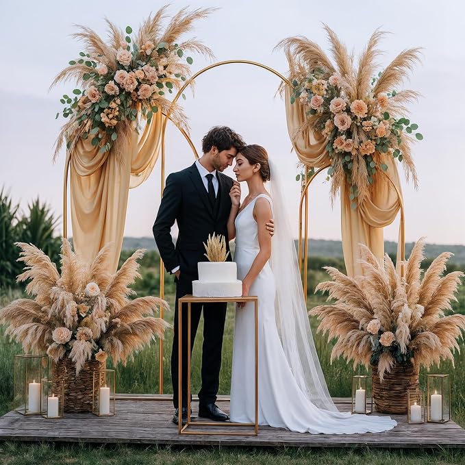 3 Pack Wedding Arch Backdrop Stand, (7.2FT, 6.6FT, 6FT) Gold Balloon Arch Stand, Set of 3 Metal Arched Frame Decoration for Wedding, Birthday, Baby Shower, Party