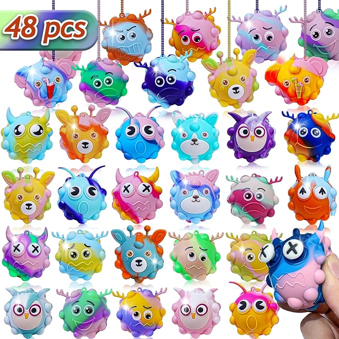 48Pack Valentine Day Gifts for Kids,Valentines Cards with Pop Fidget Toys Bulk 3D Stress Ball, Easter Basket Stuffers,Valentines Classroom Party Favors Exchange Gifts,Treat Prizes Activity for Class