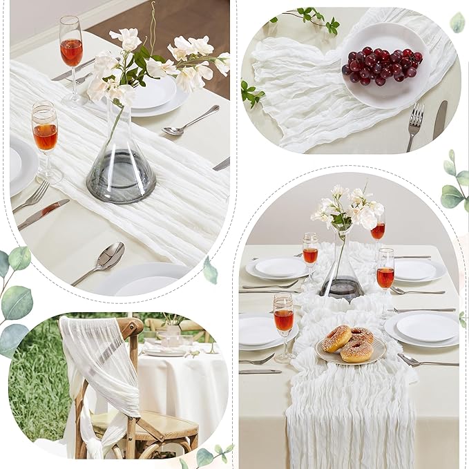 White Mother’s Day Cheesecloth Table Runner 10FT Long Easter Spring Boho Gauze Table Runner Rustic Sheer Runner for Spring Wedding Bridal Baby Shower Birthday Party Table Decor Easter Decorations
