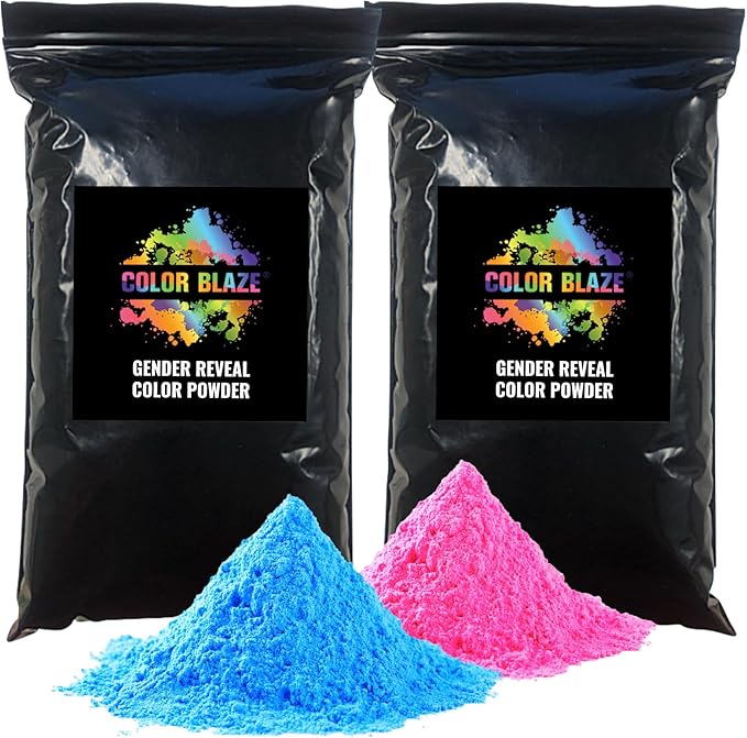 Color Blaze Black-Out Baby Gender Reveal Powder - 2lbs of Colored Powder for Boy or Girl, For Car & Motorcycle Burnout, Toss, Photoshoot, Reveal Party & Festival - 2 Pack of 1 lb - Pink & Blue