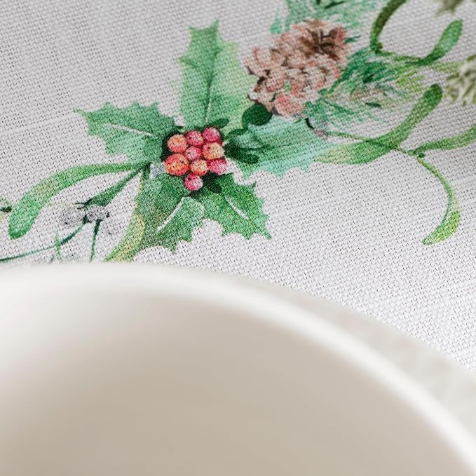 Maison d' Hermine Table Cloth Rectangle Table 100% Cotton 70 x 108 Inches Fall Tablecloth Reusable Everyday Use for Thanksgiving Christmas Decorations Dining Farmhouse Party (Christmas Tradition)
