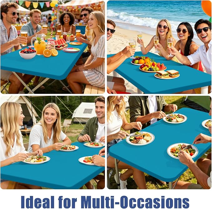 Moosfor Spandex 5 Foot Rectangle Table Cloth 6 Pack, Elastic Fitted Tablecloths for Picnic, Stretch Washable Patio Table Cover for Outdoor, Camping, Banquet and Parties (Teal, 30"x60")
